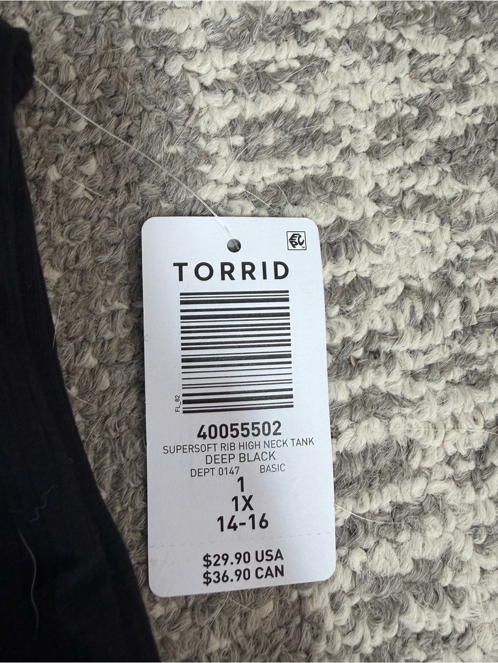 torrid Deep Black Supersoft Rib High Neck Tank